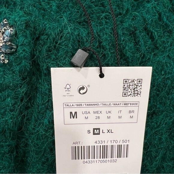 Zara Knit Cardigan With Jewel Buttons Bottle Green Size Medium NEW NWT - Picture 14 of 14